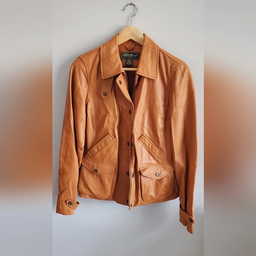 Eddie Bauer Classic Tan lambs Leather Jacket. womens small. EUC - Picture 8 of 8